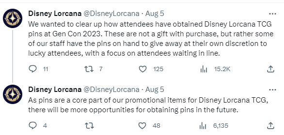 Disney Lorcana Thread About Gen Con 2023 Pins.