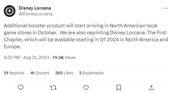 Disney Lorcana Confirmed Tweet Screenshot
