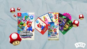 Mario Wonder TCG Cards and Game and Mushrooms Paper Background
