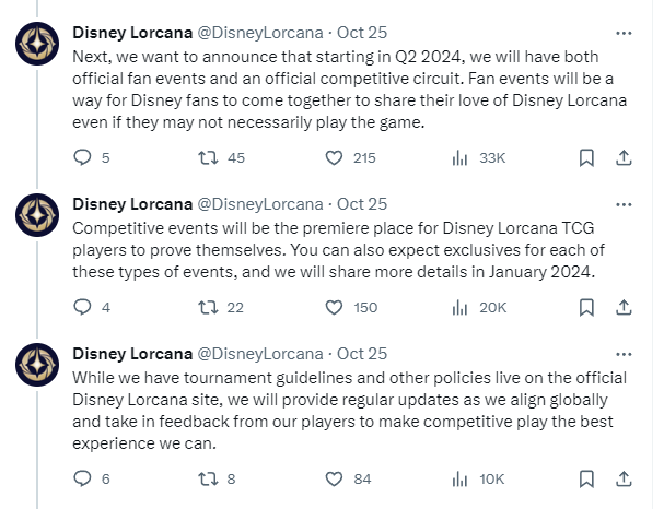 Disney Lorcana Twitter Thread Competitive Play Tournament Announcements January 2024