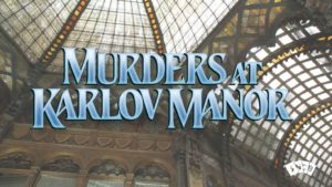 Murders At Karlov Manor Text Logo Ornamental Window Background Cover