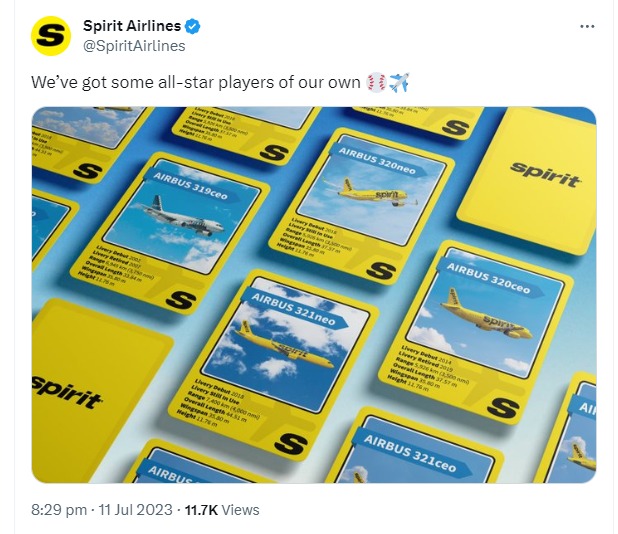 Spirit Airlines Digital Trading Cards Tweet