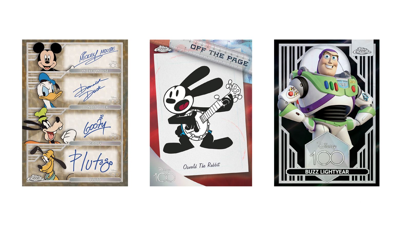 Disney100 Quad Auto Oswald Rabbit Buzz Lightyear Plain Card Previews