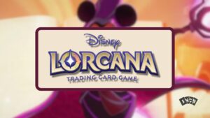 Lorcana TCG Logo Mickey Mouse Blurred Background Beige Text Box Magenta Border