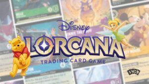 Lorcana Cards Blurry Background Disney Logo Tinkerbell Winnie the Pooh